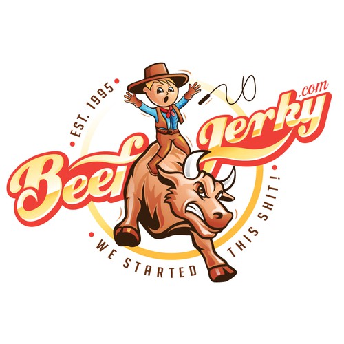 Jerky logo with the title 'beef jerkey selling company logo'