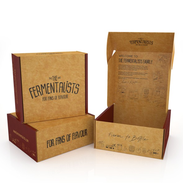 Mailer box packaging with the title 'Design a new gift box design for handcrafted hotsauce company'