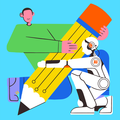 Machine illustration with the title 'Collaborate'