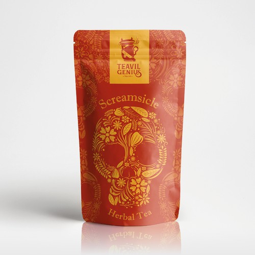 Orange packaging with the title 'Tea Packaging'