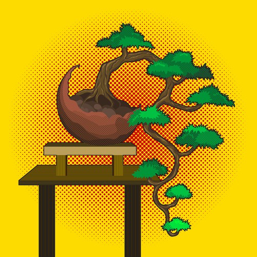 Bonsai design with the title 'Bonsai Pop Style Illustration'