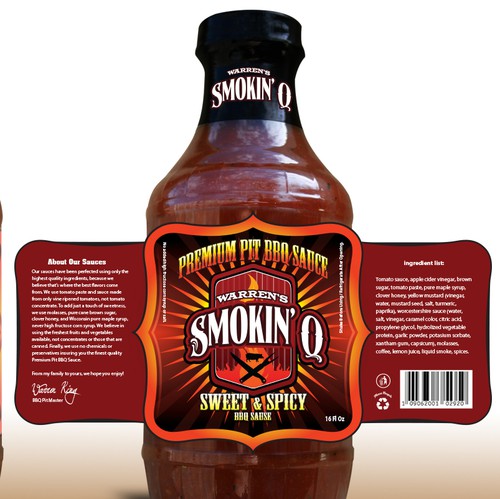 BBQ label with the title 'product label for Warren's Smokin' Q'