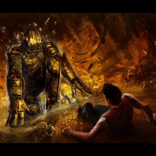 Conceptual artwork with the title 'Present Day Aladdin and Genie'