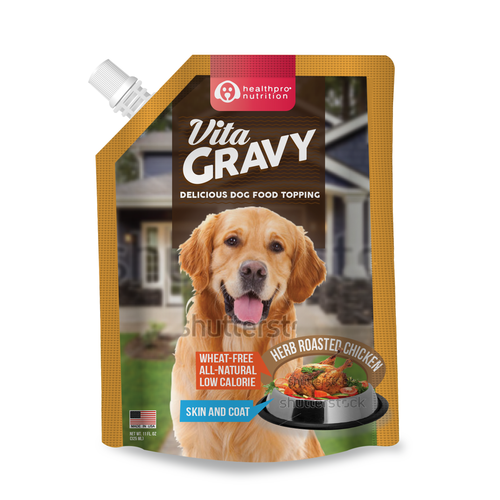 Dog label with the title 'Label Design for Vita Gravy'