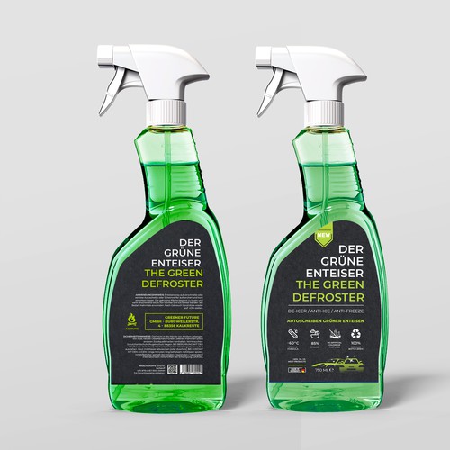 Car packaging with the title 'Defroster label design'