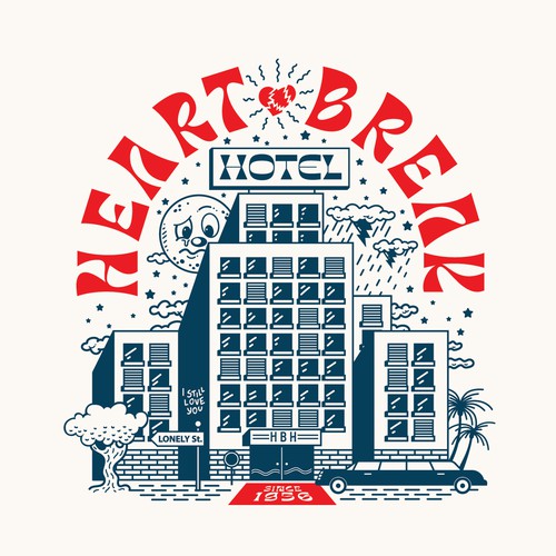 Merchandise artwork with the title 'Heartbreak Hotel - International DJ Day'