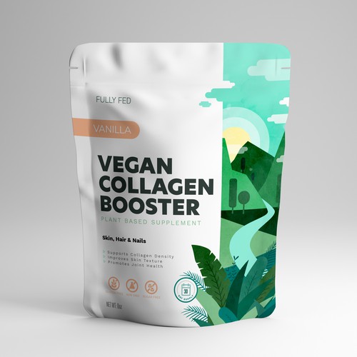 Vegan food packaging with the title 'Packaging Design'