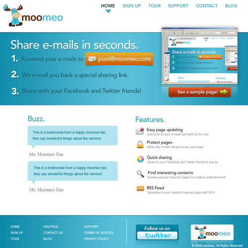 Sharing design with the title 'Website Design for Moomeo.com'
