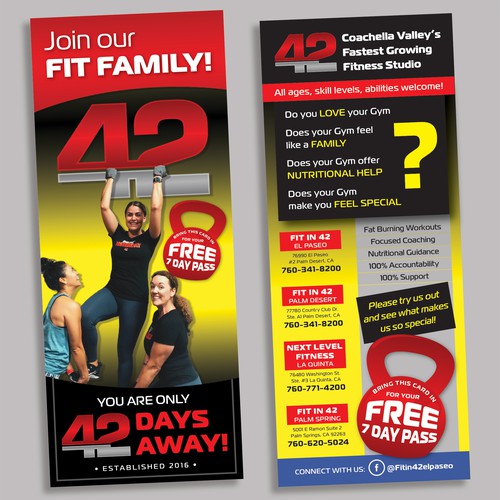 Rack card design with the title 'Fun Fitness Studio Rack Card'