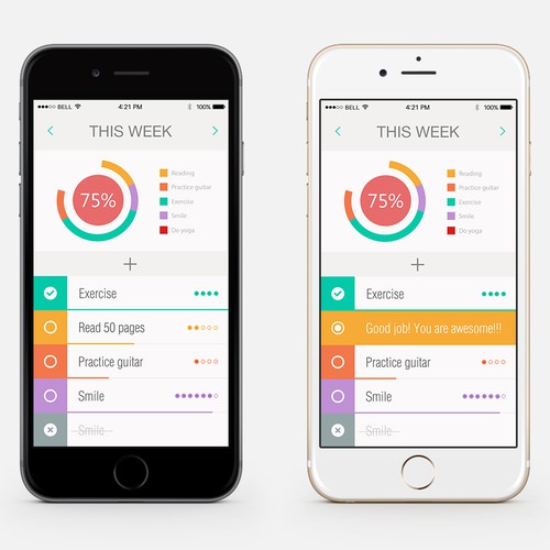 Dashboard design with the title 'Home Screen for BetterMe - iOS App for Managing Personal Development'