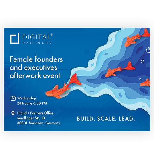 Event design with the title 'Poster design for Female Founders and executives after work event'