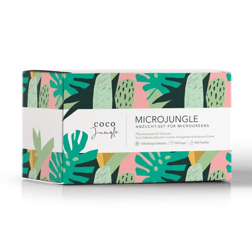 Minimal packaging with the title 'Microjungle. Packagign design'
