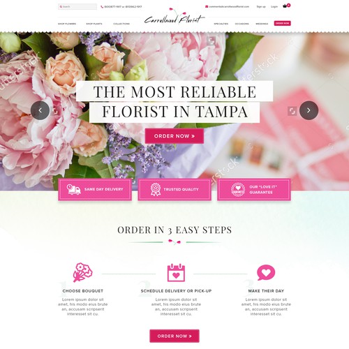 Feminine website with the title 'Elegant, Clean & Beautiful website design for a florist'