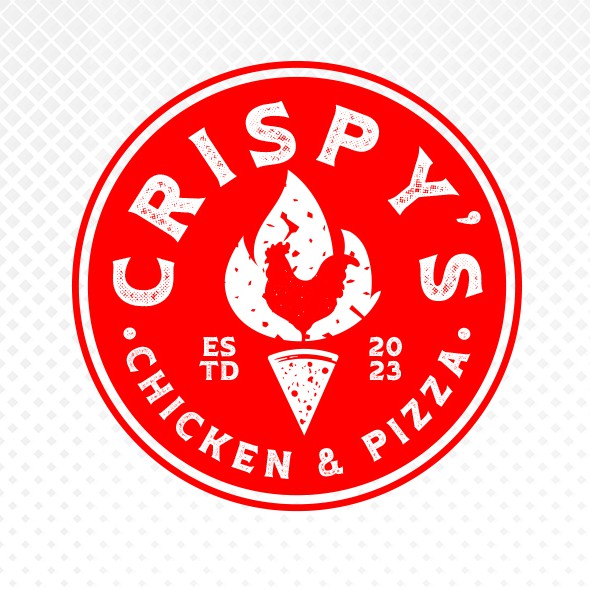Pizzeria design with the title 'CRISPYS CHICKEN & PIZZA'