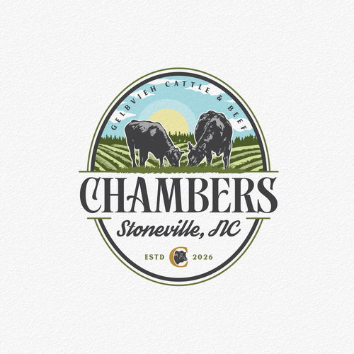 Angus logo with the title 'Logo Design for Chambers gelbvieh cattle & beef'