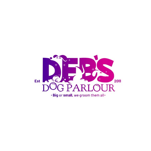 Negative space logo with the title 'DEB'S DOG PARLOUR'