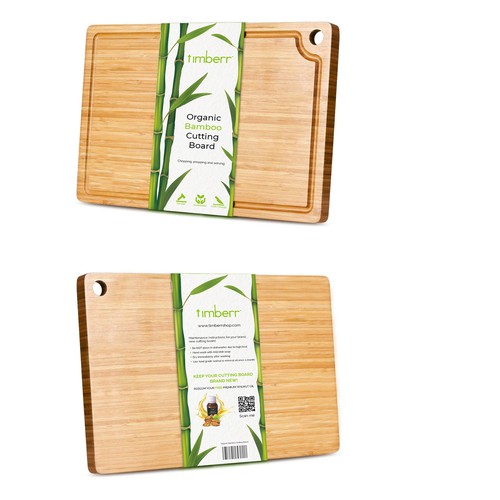 Amazon packaging with the title 'Organic Bamboo Cutting Board Packaging for Eco Amazon Customers'