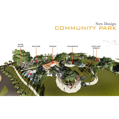 Park design with the title '3D perspective for new Community Park'