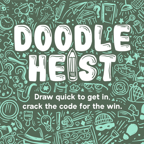 Game packaging with the title 'Doodle Heist board game box design'