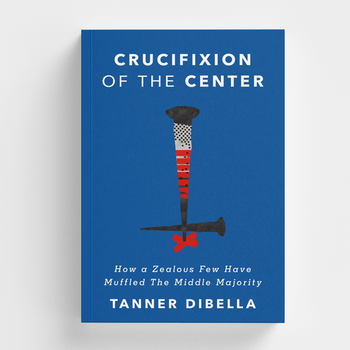 Religious book cover with the title 'Book cover design - Crucifixion of the Center'