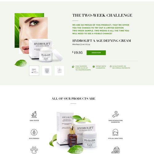 Graphic website with the title 'The Landing Page for a premium cosmetics brand.'