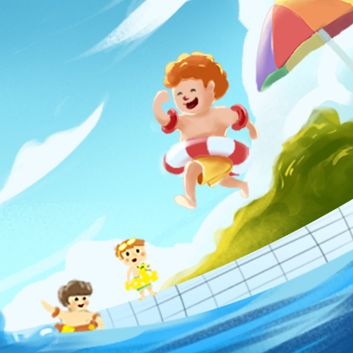 Pool design with the title 'DT Dolfijntjes facebook cover'