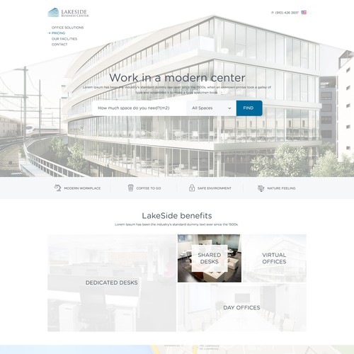 Search engine design with the title 'Create a modern responsive website for a premier business center'