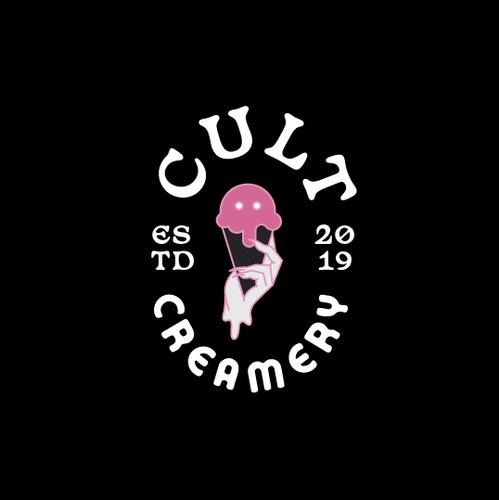 Ice cream logo with the title 'Cult Creamery'
