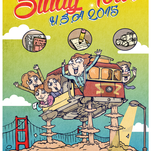 Tour design with the title 'Design a retro "tour" poster for a special event at 99designs!'