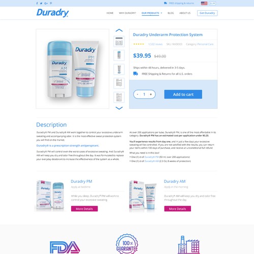 Product website with the title 'Redesign a fun and clean website! :) Duradry.com'