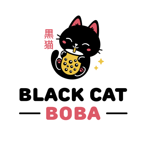 Cartoon lash logo with the title 'Black Cat Boba'