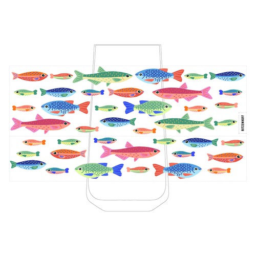 Colorful artwork with the title 'Fishing themed illustration for drinking glasses'