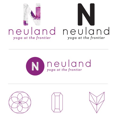 Watercolor brand with the title 'Neuland - Yoga at the Frontier'