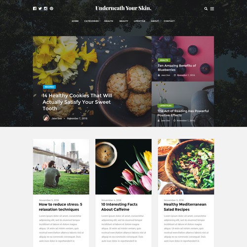 Lifestyle website with the title 'Home blog design entry for a health blog'