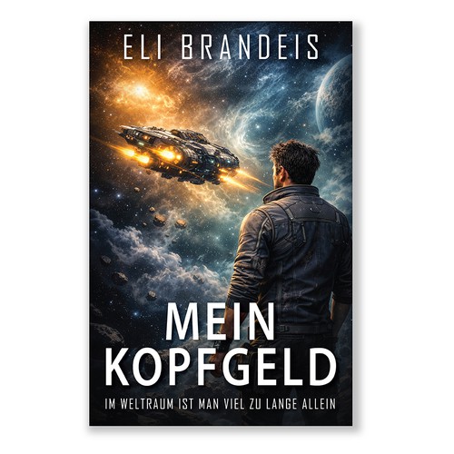 German book cover with the title 'Ccover design for science fiction novel'