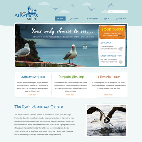 Hand-drawn website with the title 'Web design for Royal Albatross Centre'