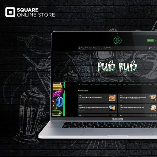 Atom design with the title 'Graffiti coffee for Square online site'