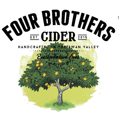 Rustic artwork with the title 'Illustration (concept) for 4 Brothers Cider's Bottle label'