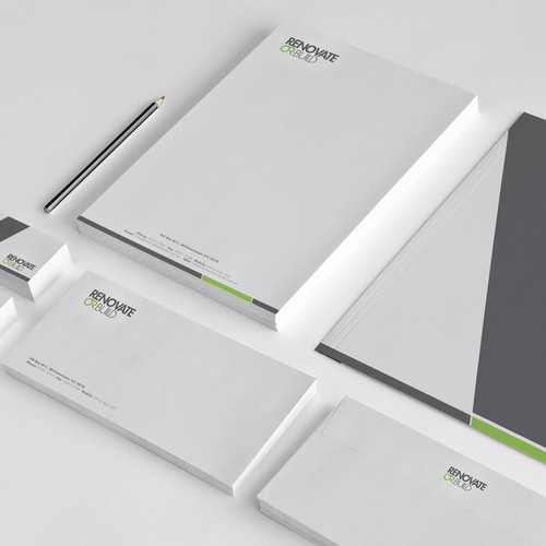 Folder design with the title 'New stationery wanted for Renovate or Build'