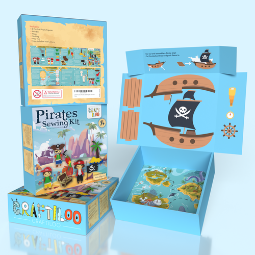 Toy packaging with the title 'Pirate Sewing Kit'