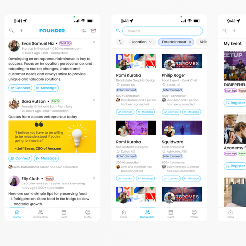 Networking design with the title 'Design UI for a Event and Connection'