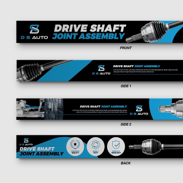 Car packaging with the title 'DS Auto Drive Shaft Box Design'