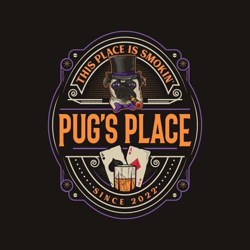 Poker logo with the title 'Cigar,Fun Logo for Whiskey and Poker Bar with no alcohol'