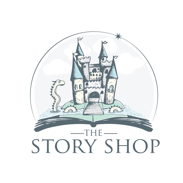 Story logo with the title 'hand drawing castle for children book store'