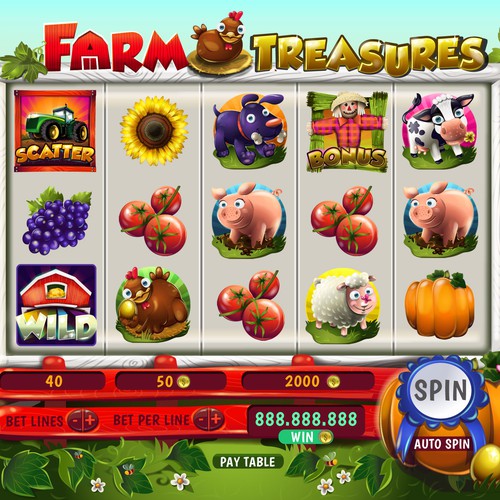 Slot machine design with the title 'Farm slot app'