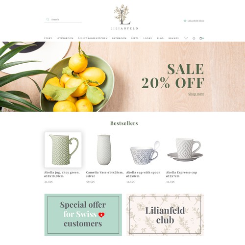 Interior design website with the title 'Lilianfeld webstore design'