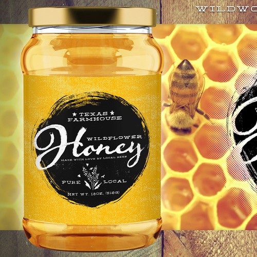 Honey label with the title 'New product label wanted for Wildwood Prairie Farm'