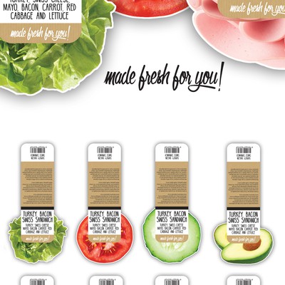 Label for pre packaged sandwiches, wraps & rolls