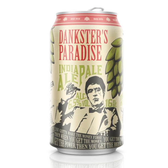 Brewery packaging with the title 'Danskter's Paradise IPA ("Scarface" style)'