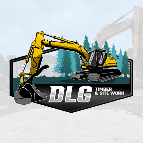Earth mover logo with the title 'Emblem logo concept for DLG Timber & Site Owrk'